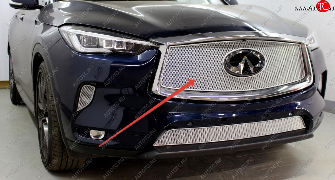 6 349 р.           Защита радиатора Infiniti QX50 2021- chrome верх PPREMIUM  INFINITI Qx50  J55 (2017-2022) (цвет: хром)  с доставкой в г. Пермь