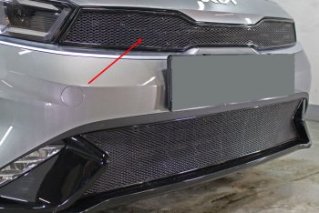 Защитная сетка в решетку радиатора (ячейка 4х10 мм) Стрелка11 Премиум KIA Cerato  4 BD (2021-2025) рестайлинг седан (цвет: черный)