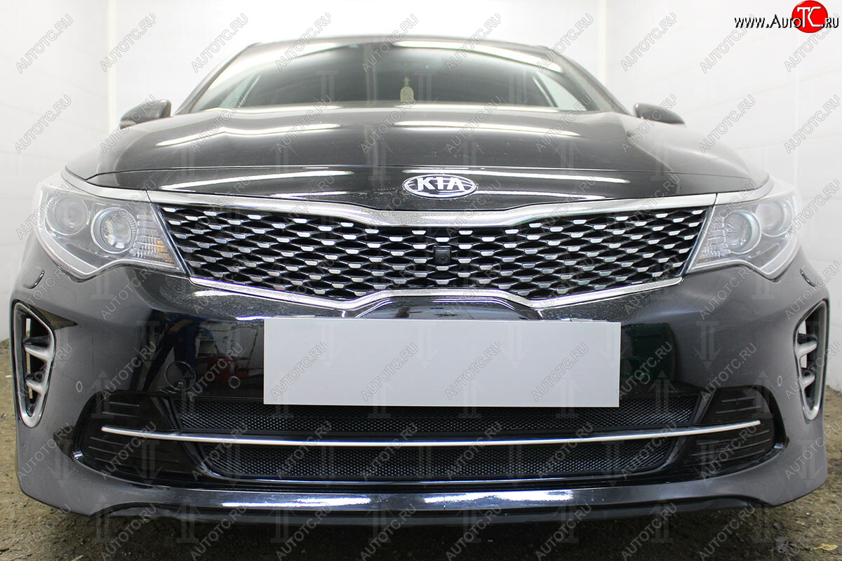 4 499 р. Защитная сетка радиатора в бампер (ячейка 3х7 мм, GT/GT-Line) Стрелка11 Стандарт KIA Optima 4 JF дорестайлинг универсал (2015-2018) (черная)  с доставкой в г. Пермь