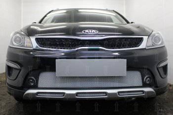 3 079 р. Защитная сетка радиатора в бампер (ячейка 3х7 мм, верх) Стрелка11 Стандарт  KIA Rio  X-line (2017-2021) (хром)  с доставкой в г. Пермь. Увеличить фотографию 2
