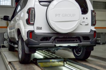 3 409 р. Защита заднего бампера (угловая Ø63 мм) Petroil Tuning  Лада 2123 (Нива Шевроле) - Нива Трэвел (окраска в черный (Шагрень))  с доставкой в г. Пермь. Увеличить фотографию 2