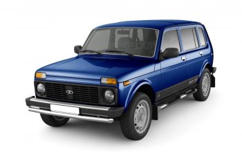 Защита порогов (с накладками, Ø76 мм) Petroil Tuning Лада нива 4х4 2131 5 дв. дорестайлинг (1993-2019) (полированная нержавейка)
