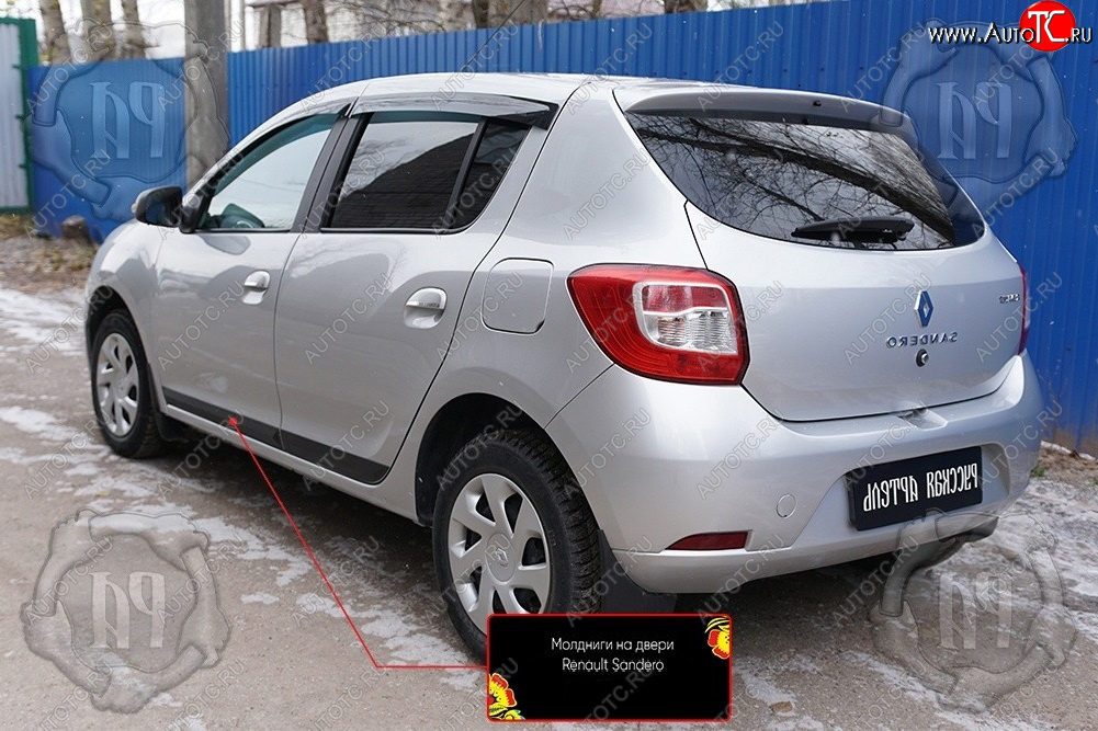 799 р. Задний левый молдинг на дверь Русская Артель Renault Sandero (B8) дорестайлинг (2014-2018) (Поверхность глянец, Неокрашенный)  с доставкой в г. Пермь