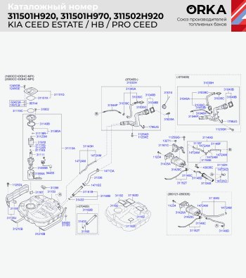 14 999 р. Топливный бак (сталь, антикоррозия, 53 л.) ORKA KIA Ceed 1 ED рестайлинг, хэтчбэк 5 дв. (2010-2012)  с доставкой в г. Пермь. Увеличить фотографию 2