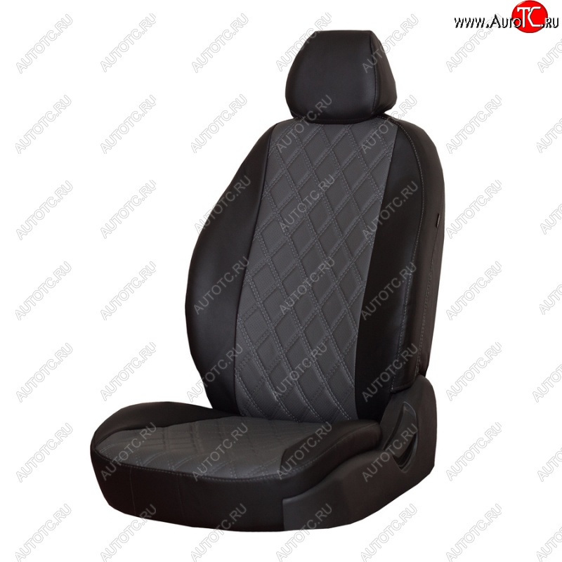 4 999 р. Чехлы сидений (экокожа, 2/3) ПЕТРОВ Орегон Ромб  Nissan Almera  G15 (2012-2019) седан (черный/серый)  с доставкой в г. Пермь