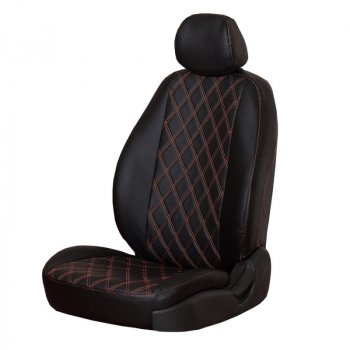 Чехлы сидений (экокожа, 2/3, Standard/Classik/Comfort) ПЕТРОВ Орегон Ромб Лада Гранта FL ( 2191,  2190,  2194,  2192) (2018-2025) лифтбэк рестайлинг, седан рестайлинг, универсал рестайлинг, хэтчбек рестайлинг (черный/красная нить)