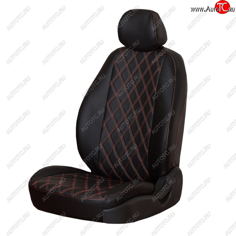 4 999 р. Чехлы сидений (экокожа, 2/3, airbag) ПЕТРОВ Орегон Ромб  Renault Duster  HM (2021-2024) рестайлинг (черный/красная нить)  с доставкой в г. Пермь