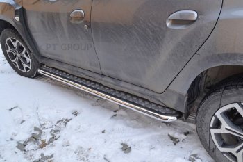Защита порогов (с алюм. площадкой, Ø51 мм) Petroil Tuning Petroil Tuning Renault Duster HM рестайлинг (2021-2024) (полированная нержавейка)