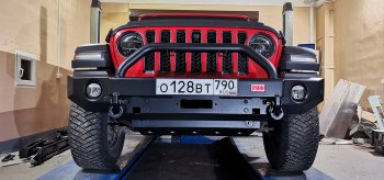 79 049 р. Бампер силовой передний РИФ  Jeep Wrangler  JL (2018-2024) 3 дв. дорестайлинг (под доп. фары, с центральной защитной дугой)  с доставкой в г. Пермь. Увеличить фотографию 2