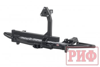 Бампер силовой задний РИФ Toyota Fortuner AN160 дорестайлинг (2015-2020) (С квадратом под фаркоп, калиткой и подсветкой номера)