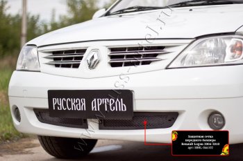 Защитная сетка решетки переднего бампера Русская Артель Renault Logan  1 (2004-2010) дорестайлинг (Поверхность текстурная)