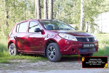 Защитная сетка решетки переднего бампера Русская Артель Renault Sandero  (BS) (2009-2014) (Поверхность текстурная)
