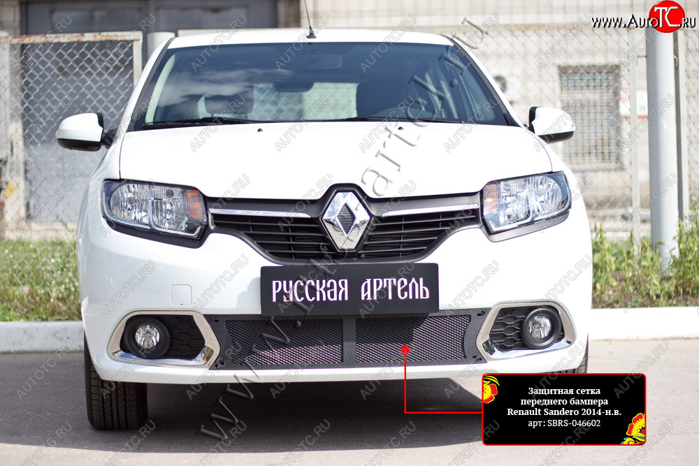 2 169 р. Защитная сетка решётки переднего бампера Русская Артель Renault Sandero (B8) дорестайлинг (2014-2018) (Поверхность текстурная)  с доставкой в г. Пермь