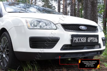 2 659 р. Защитная сетка решетки переднего бампера Русская Артель  Ford Focus  2 (2004-2008)  седан дорестайлинг, универсал дорестайлинг, хэтчбэк 3 дв. дорестайлинг, хэтчбэк 5 дв. дорестайлинг (Поверхность текстурная)  с доставкой в г. Пермь. Увеличить фотографию 2