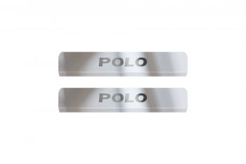 Пороги накладки Petroil Tuning Volkswagen Polo  Mk6 (2020-2022) лифтбек (полированная нержавейка)