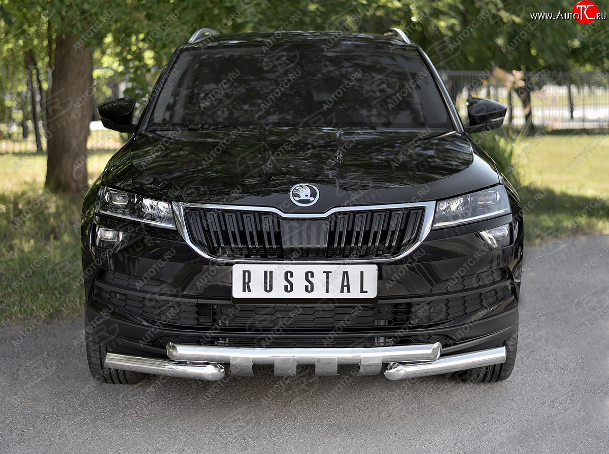26 999 р. Защита переднего бампера (2 трубы Ø63 мм, нержавейка) SLITKOFF Skoda Karoq NU7 дорестайлинг (2017-2021)  с доставкой в г. Пермь