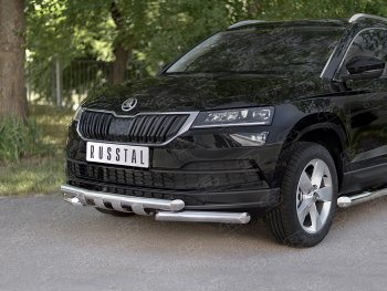 26 999 р. Защита переднего бампера (2 трубы Ø63 мм, нержавейка) SLITKOFF Skoda Karoq NU7 дорестайлинг (2017-2021)  с доставкой в г. Пермь. Увеличить фотографию 2