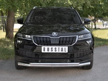 Защита переднего бампера (2 трубы Ø63 и 42 мм, нержавейка) SLITKOFF Skoda Karoq  NU7 (2017-2021) дорестайлинг
