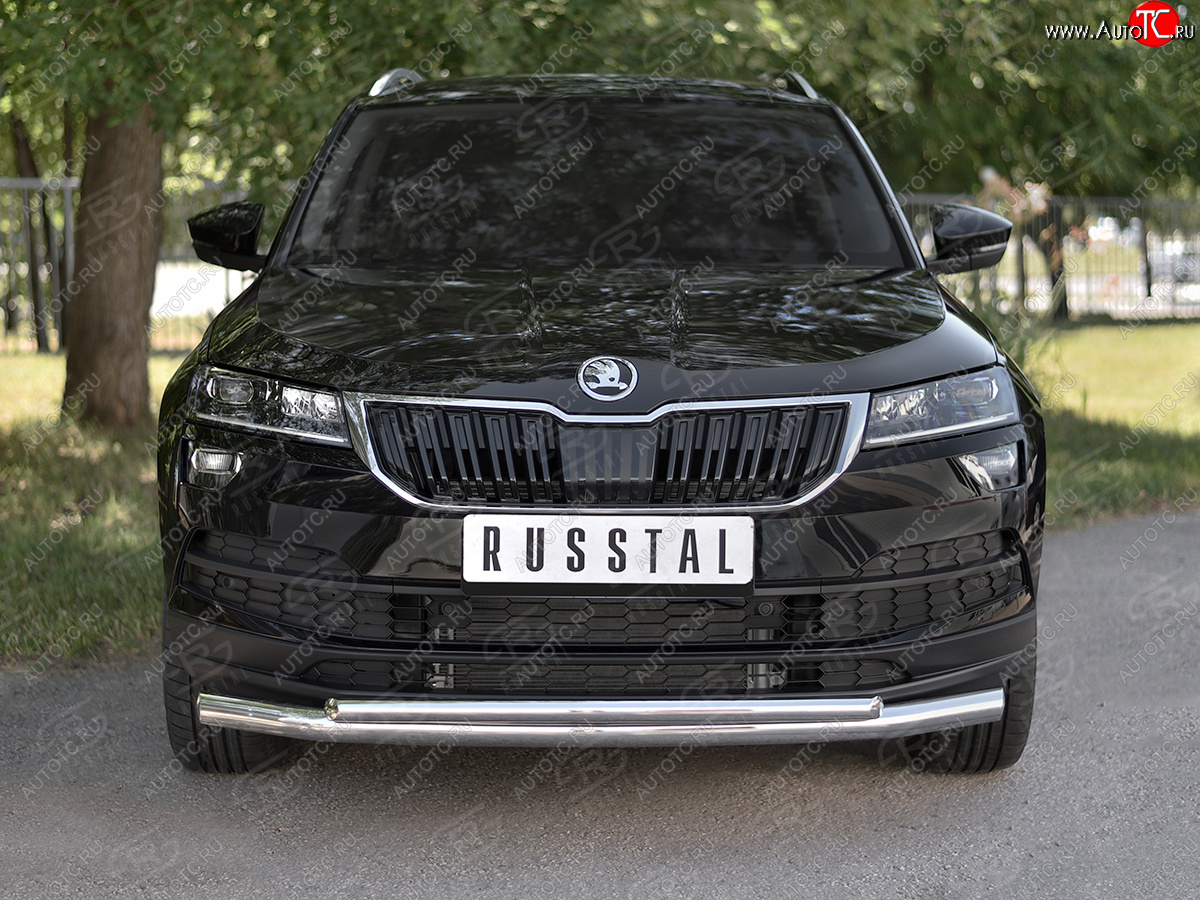 21 899 р. Защита переднего бампера (2 трубы Ø63 и 42 мм, нержавейка) SLITKOFF Skoda Karoq NU7 дорестайлинг (2017-2021)  с доставкой в г. Пермь