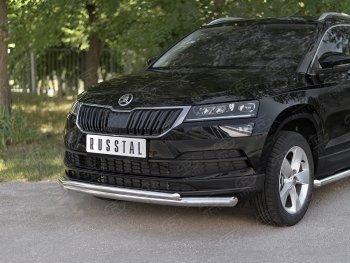 21 899 р. Защита переднего бампера (2 трубы Ø63 и 42 мм, нержавейка) SLITKOFF Skoda Karoq NU7 дорестайлинг (2017-2021)  с доставкой в г. Пермь. Увеличить фотографию 2