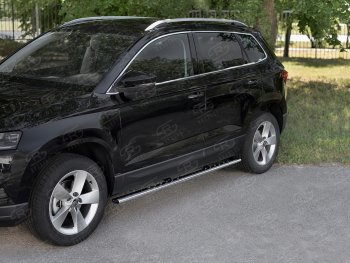 16 649 р. Защита порогов Russtal труба 75х42 овал с проступью Skoda Karoq NU7 рестайлинг (2020-2025)  с доставкой в г. Пермь. Увеличить фотографию 2