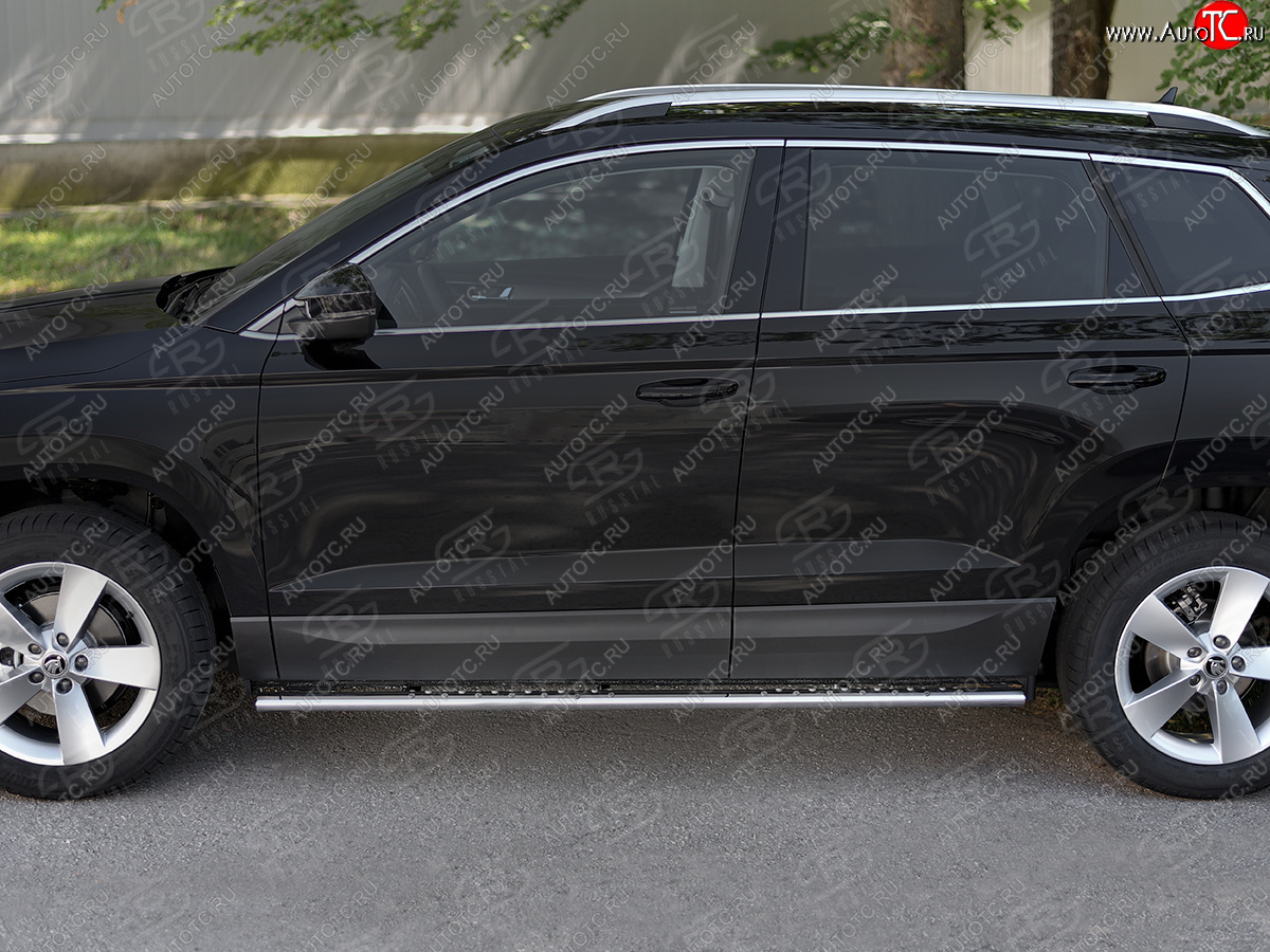 16 649 р. Защита порогов Russtal труба 75х42 овал с проступью Skoda Karoq NU7 рестайлинг (2020-2025)  с доставкой в г. Пермь