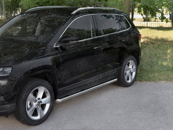 Защита порогов на SLITKOFF труба d63 Skoda Karoq  NU7 (2020-2025) рестайлинг (защита порогов со скосами на торцах)
