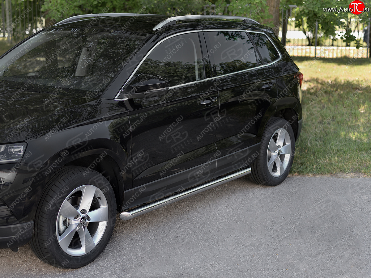 19 999 р. Защита порогов на SLITKOFF труба d63  Skoda Karoq  NU7 (2020-2025) рестайлинг (защита порогов со скосами на торцах)  с доставкой в г. Пермь