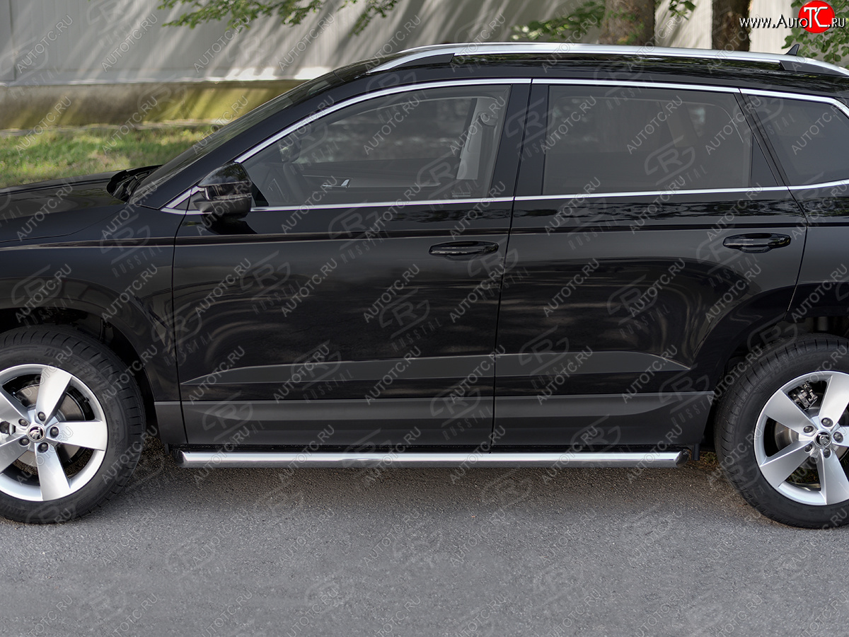 19 999 р. Защита порогов на SLITKOFF труба d63  Skoda Karoq  NU7 (2017-2025) дорестайлинг, рестайлинг (защита порогов со скосами на торцах)  с доставкой в г. Пермь