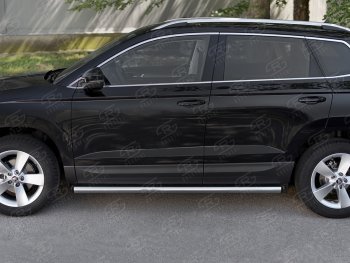 Защита порогов на SLITKOFF труба d63 Skoda Karoq  NU7 (2017-2025) дорестайлинг, рестайлинг (защита порогов с заглушками на торцах)
