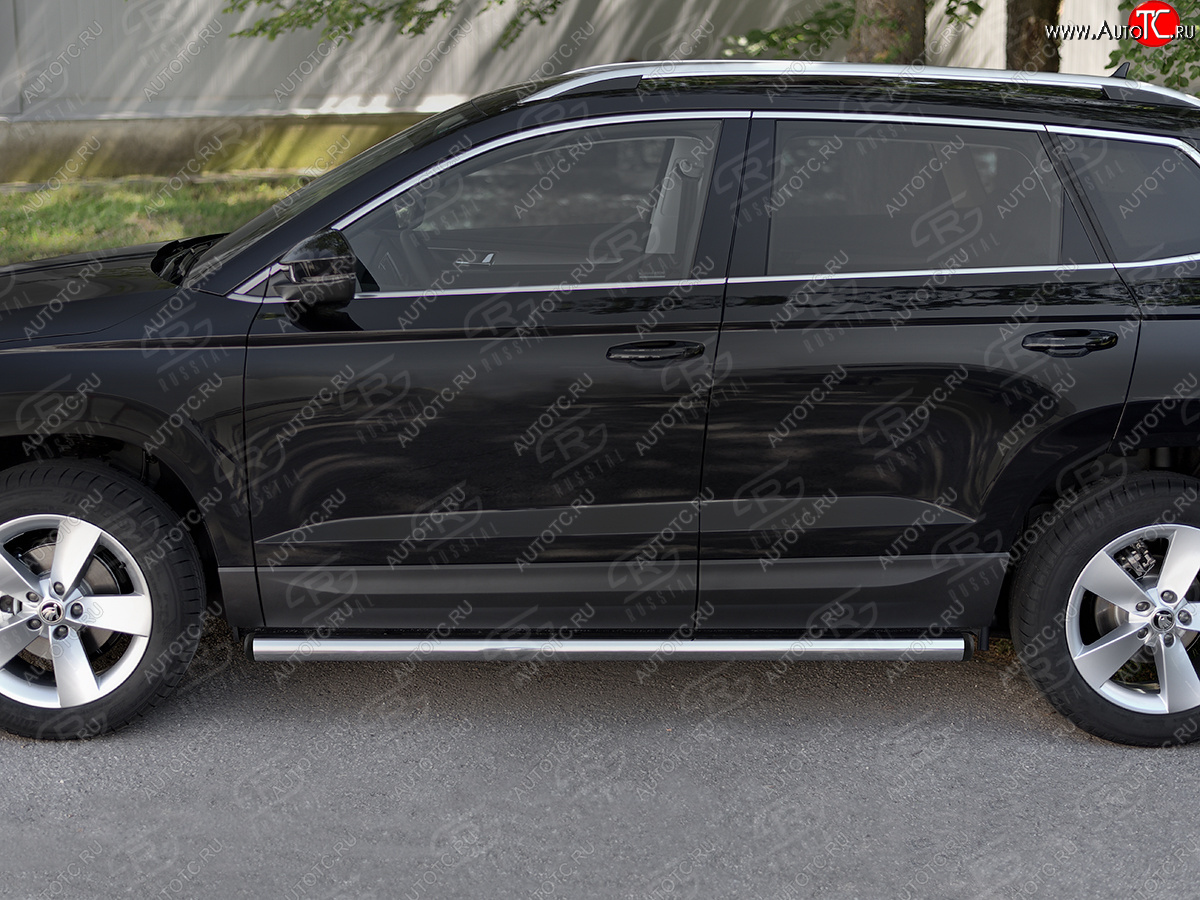 18 799 р. Защита порогов на SLITKOFF труба d63  Skoda Karoq  NU7 (2017-2025) дорестайлинг, рестайлинг (защита порогов с заглушками на торцах)  с доставкой в г. Пермь