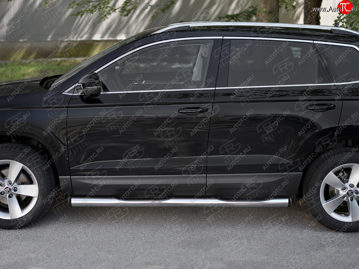 22 599 р. Защита порогов на SLITKOFF труба d76 с накладкой  Skoda Karoq  NU7 (2017-2025) дорестайлинг, рестайлинг (защита порогов с заглушками на торцах)  с доставкой в г. Пермь