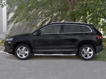 22 599 р. Защита порогов на SLITKOFF труба d76 с накладкой  Skoda Karoq  NU7 (2017-2025) дорестайлинг, рестайлинг (защита порогов с заглушками на торцах)  с доставкой в г. Пермь. Увеличить фотографию 3