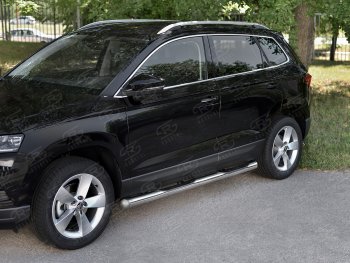 24 549 р. Защита порогов на SLITKOFF труба d76 с накладкой  Skoda Karoq  NU7 (2017-2025) дорестайлинг, рестайлинг (защита порогов с закругленными торцами)  с доставкой в г. Пермь. Увеличить фотографию 2