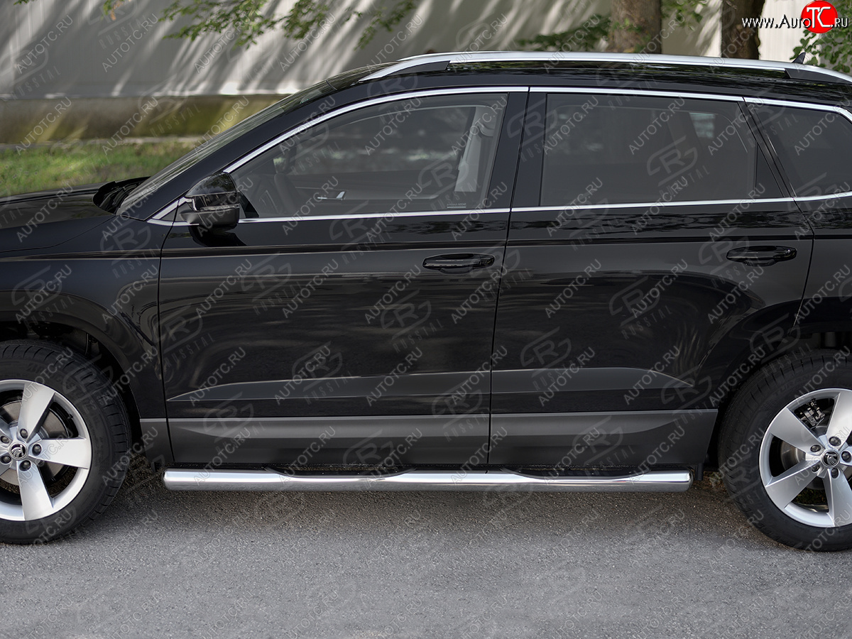 24 549 р. Защита порогов на SLITKOFF труба d76 с накладкой  Skoda Karoq  NU7 (2017-2025) дорестайлинг, рестайлинг (защита порогов с закругленными торцами)  с доставкой в г. Пермь