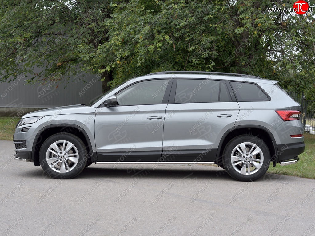 17 999 р. Пороги накладки труба d42 (v 1) SLITKOFF Skoda Kodiaq NU7 дорестайлинг (2017-2021) (Неокрашенные)  с доставкой в г. Пермь