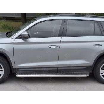 25 499 р. Пороги труба d63 с листом (Лист алюм, проф.сталь) (v2) SLITKOFF  Skoda Kodiaq  NU7 (2017-2021) дорестайлинг  с доставкой в г. Пермь. Увеличить фотографию 2