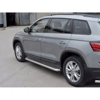 25 499 р. Пороги труба d63 с листом (Лист алюм, проф.сталь) (v2) SLITKOFF  Skoda Kodiaq  NU7 (2017-2021) дорестайлинг  с доставкой в г. Пермь. Увеличить фотографию 3