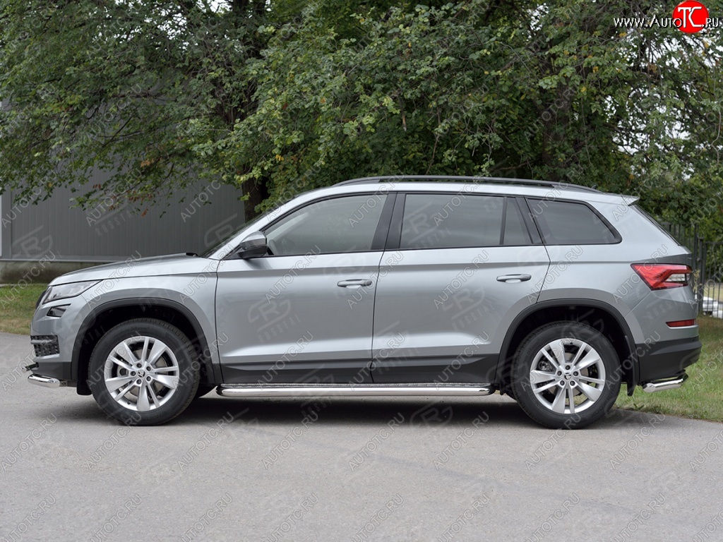 25 499 р. Пороги труба d63 с листом (Лист алюм, проф.сталь) (v2) SLITKOFF  Skoda Kodiaq  NU7 (2017-2021) дорестайлинг  с доставкой в г. Пермь