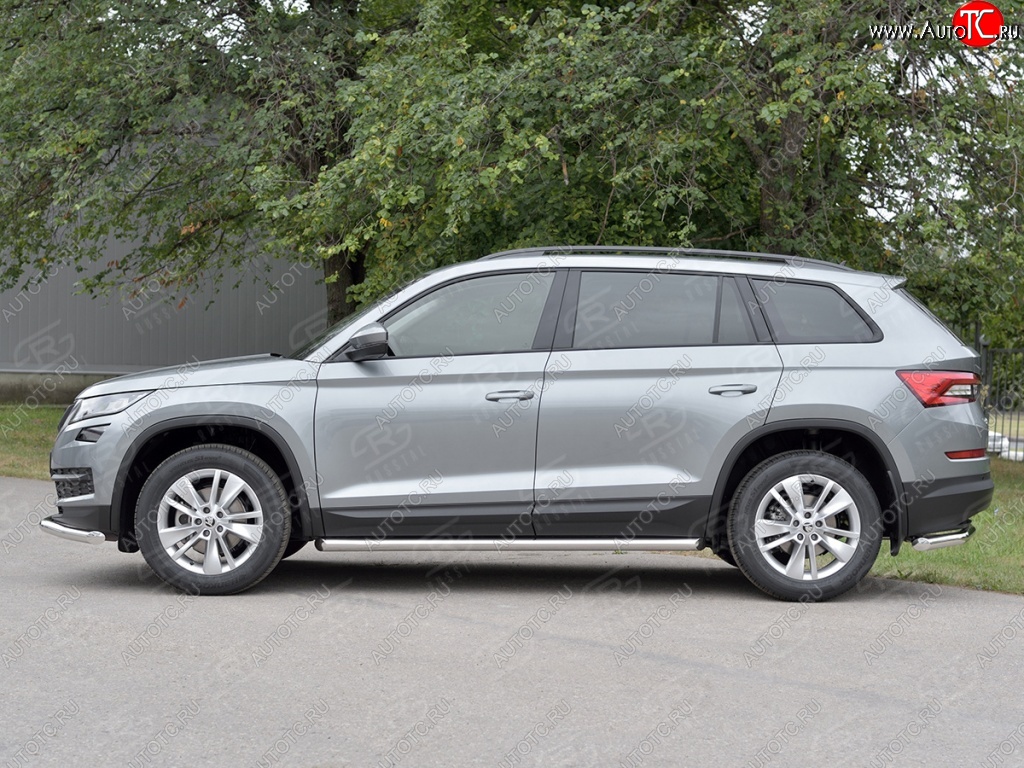19 999 р. Защита порогов (Ø63 мм) SLITKOFF  Skoda Kodiaq  NU7 (2017-2021) дорестайлинг (Вариант 1 (скошенные торцы под 45°))  с доставкой в г. Пермь