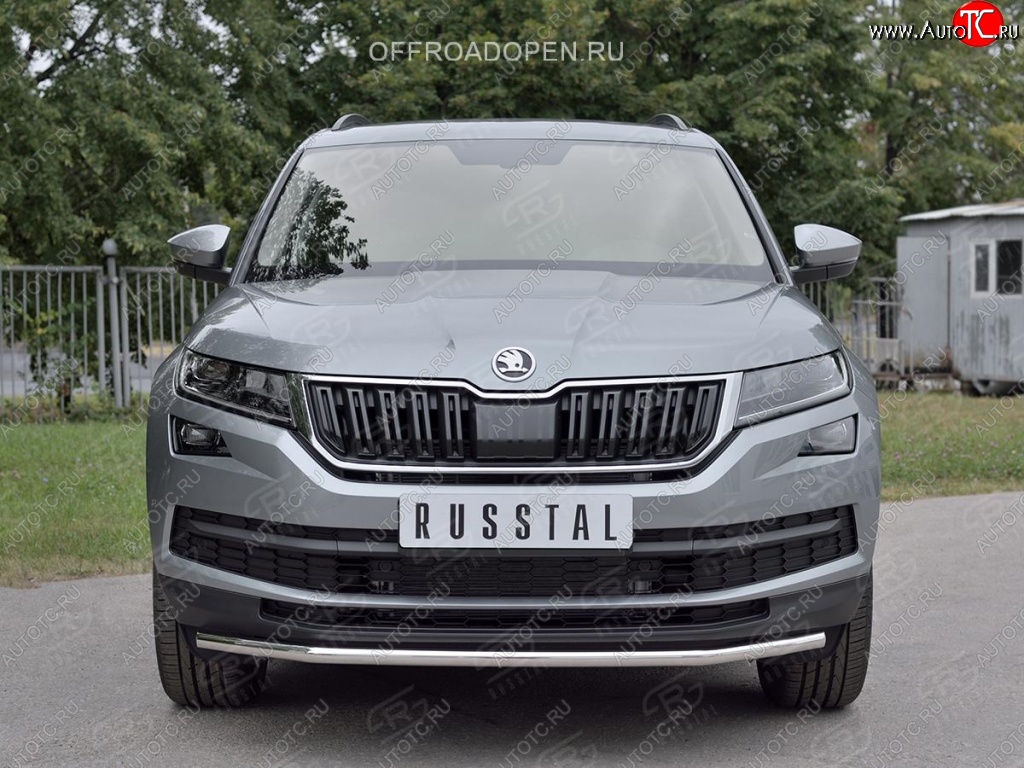 15 249 р. Защита переднего бампера (Ø42 мм, нержавейка) SLITKOFF Skoda Kodiaq NU7 дорестайлинг (2017-2021)  с доставкой в г. Пермь