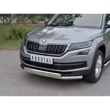 16 249 р. Защита переднего бампера (2 трубы Ø63 и 75х42 мм, нержавейка) Russtal Skoda Kodiaq NU7 дорестайлинг (2017-2021)  с доставкой в г. Пермь. Увеличить фотографию 2