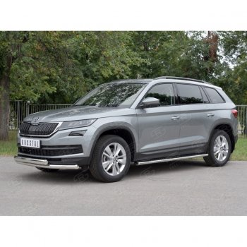 16 249 р. Защита переднего бампера (2 трубы Ø63 и 75х42 мм, нержавейка) Russtal Skoda Kodiaq NU7 дорестайлинг (2017-2021)  с доставкой в г. Пермь. Увеличить фотографию 3