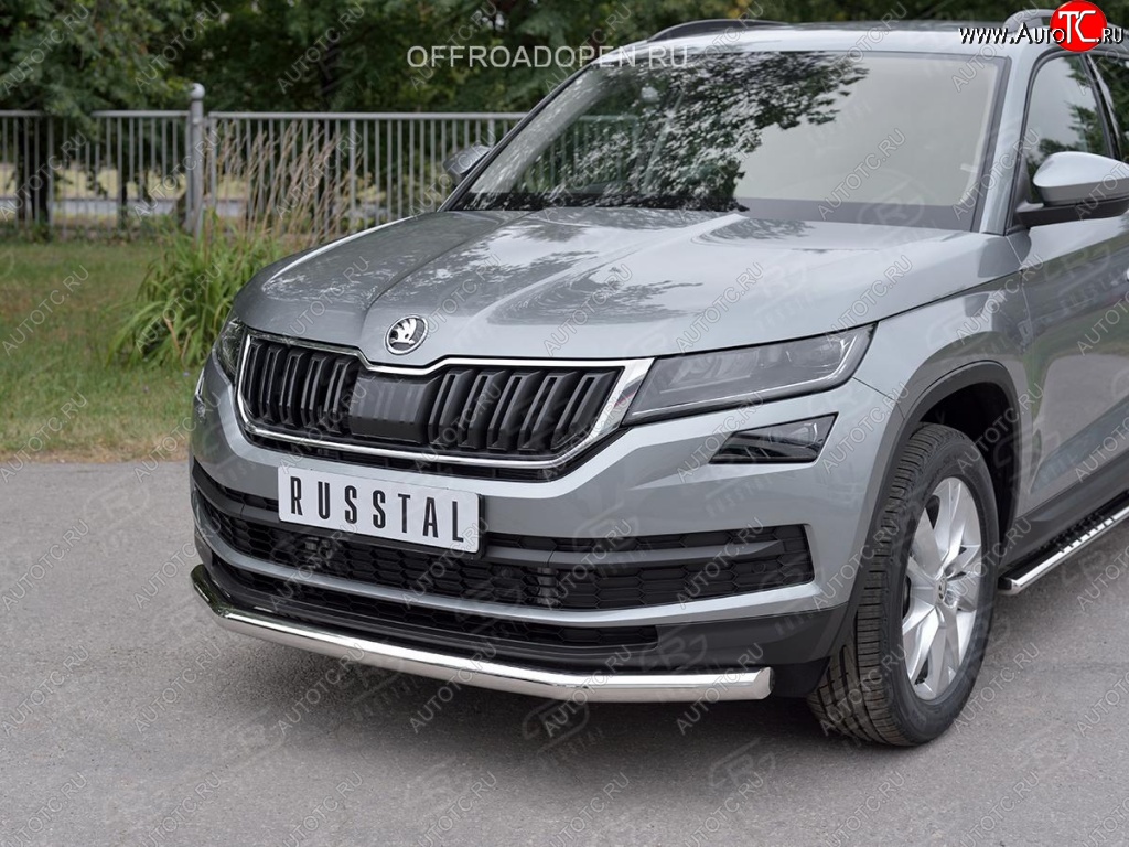 16 499 р. Защита переднего бампера (Ø63 мм, нержавейка) SLITKOFF Skoda Kodiaq NU7 дорестайлинг (2017-2021)  с доставкой в г. Пермь