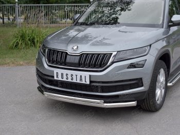 20 999 р. Защита переднего бампера (2 трубы Ø63 и 42 мм, нержавейка) SLITKOFF Skoda Kodiaq NU7 дорестайлинг (2017-2021)  с доставкой в г. Пермь. Увеличить фотографию 2