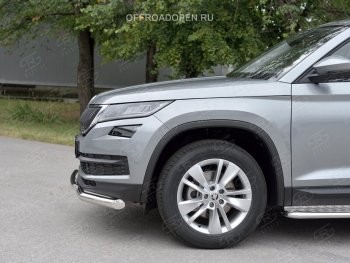 20 999 р. Защита переднего бампера (2 трубы Ø63 и 42 мм, нержавейка) SLITKOFF Skoda Kodiaq NU7 дорестайлинг (2017-2021)  с доставкой в г. Пермь. Увеличить фотографию 3