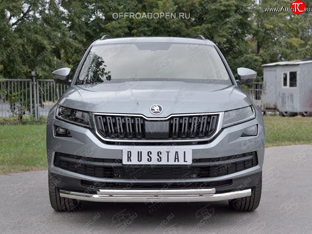 20 999 р. Защита переднего бампера (2 трубы Ø63 и 42 мм, нержавейка) SLITKOFF Skoda Kodiaq NU7 дорестайлинг (2017-2021)  с доставкой в г. Пермь