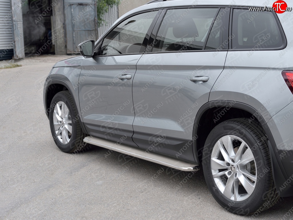 35 549 р. Широкая защита порогов из трубы диаметром 42 мм SLITKOFF v3 Skoda Kodiaq NU7 дорестайлинг (2017-2021)  с доставкой в г. Пермь