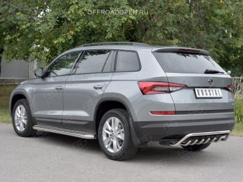 22 349 р. Защита заднего бампера (Ø42 мм волна+зубы, нержавейка) SLITKOFF  Skoda Kodiaq  NU7 (2017-2021) дорестайлинг  с доставкой в г. Пермь. Увеличить фотографию 2