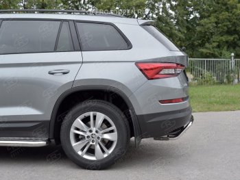 Защита заднего бампера (Ø42 мм волна+зубы, нержавейка) SLITKOFF Skoda Kodiaq  NU7 (2017-2021) дорестайлинг